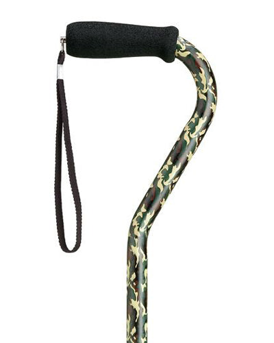 Offset style handle with hypalon grip and strap with popular prints on a 7/8" aluminum adjustable shaft 
