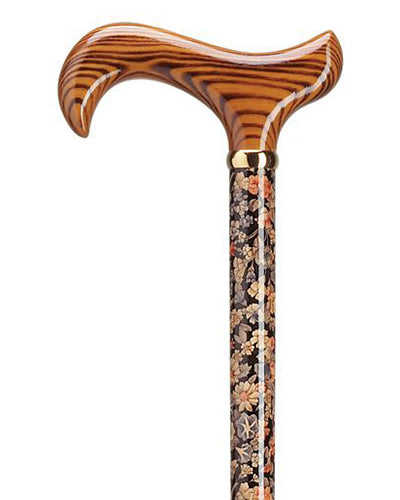 Fall harvest print on maple wood shaft with scorched derby handle with brass band